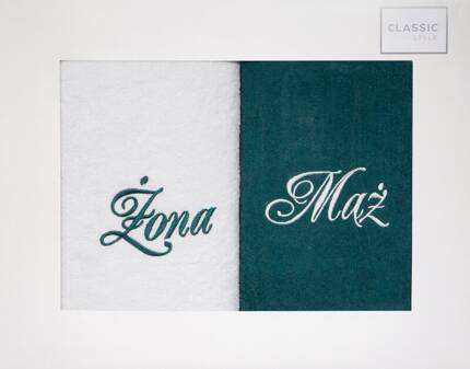 Komplet ręczników Mąż Żona 2x50x90 kremowy zielony