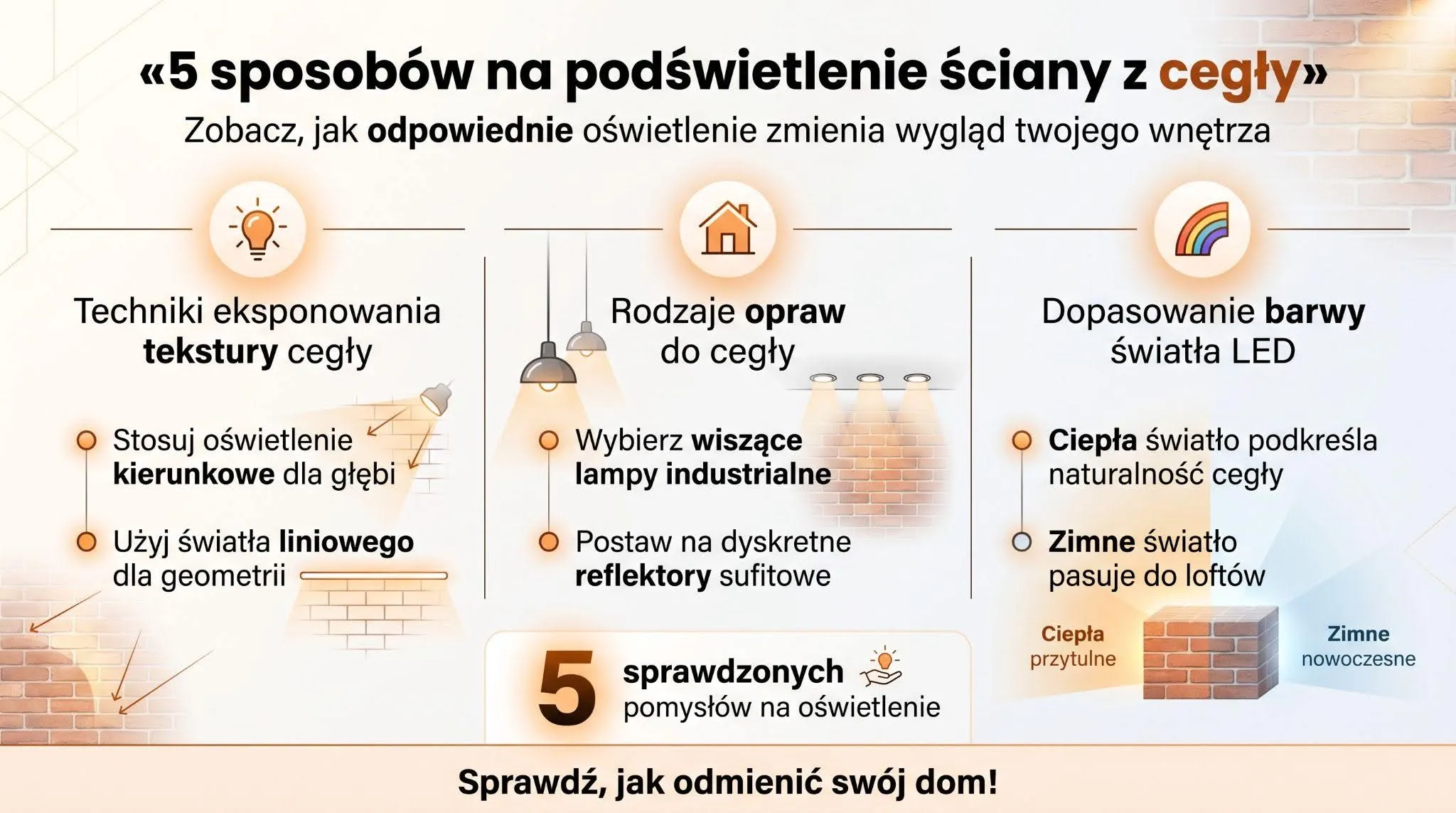 5 sposobów na podświetlenie ściany z cegły