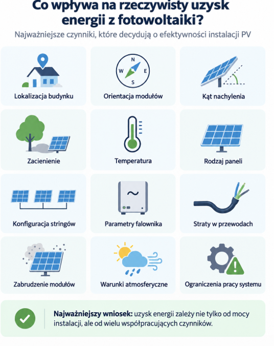 Co wpływa na rzeczywisty uzysk energii z fotowoltaiki?