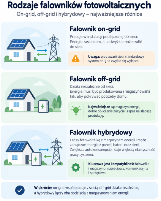 Rodzaje falowników fotowoltaicznych