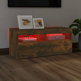 Szafka pod TV z oświetleniem LED, przydymiony dąb, 90x35x40 cm vidaXL