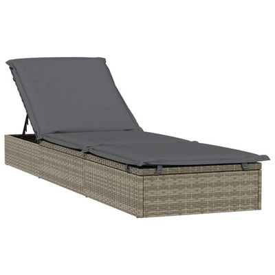 vidaXL Leżak z półokrągłym daszkiem, szary, 211x57x140 cm, rattan PE