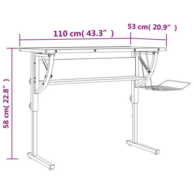 vidaXL Biurko kreślarskie, czarno-szare, 110x53x(58-87) cm