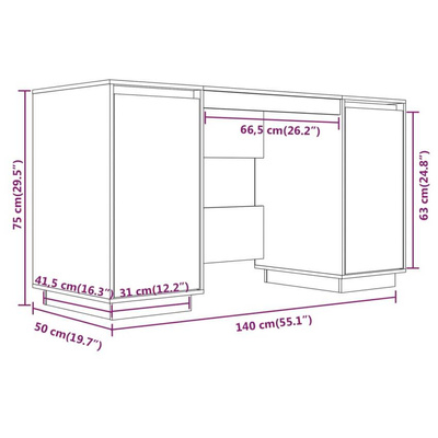 vidaXL Biurko, czarne, 140x50x75 cm, lite drewno sosnowe