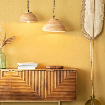 Lampa Wisząca Misa Boho z Drewna ?40cm Abruzzo Salve E27