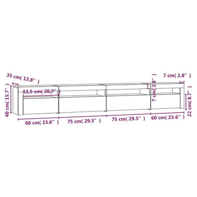 vidaXL Szafka pod TV z oświetleniem LED, szary dąb sonoma, 270x35x40cm