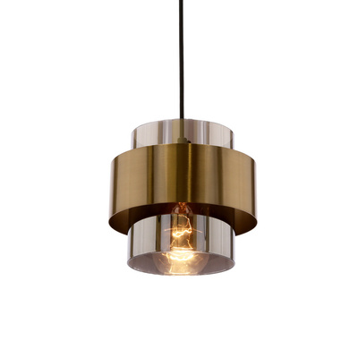 Lampa wisząca z abażurem Spiega czarno-złota z kloszem dymionym E27 pojedyncza
