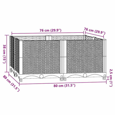 Donica do podniesionej rabaty, 80x80x38 cm, polipropylen model standard