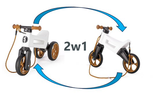 FWRider Super Sport 515784     Kolor: Pearl / Biały z brązowymi felgami Rowerek biegowy Jeździk 2w1 Ciche koła + Pasek do noszenia dla Rodzica