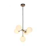 Lampa wisząca mosiądz mleczny klosz kulka 5x28W Mati Candellux 35-73778