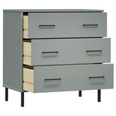 vidaXL Komoda OSLO z 3 szufladami, szara, 77x40x79,5 cm, lite drewno