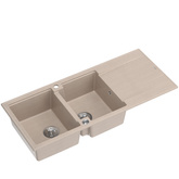 Zlewozmywak granitowy EVAN 121 – dwukomorowy, wpuszczany, pearl beige/elementy stalowe, Quadron
