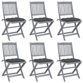 vidaXL Składane krzesła ogrodowe, 6 szt., poduszki, drewno akacjowe