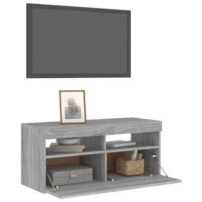 vidaXL Szafka pod TV z oświetleniem LED, szary dąb sonoma, 90x35x40 cm