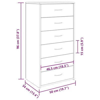 Komoda z 6 szufladami, stare drewno, 50x34x96 cm