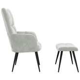 Fotel z podnóżkiem, jasnoszary, obity aksamitem model standard