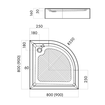 Brodzik półokrągły 90x90 16 cm bez syfonu polski AK-80-093-P Invena