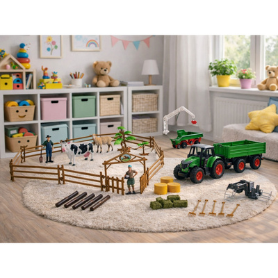 Zestaw Rolniczy Traktor z Przyczepą Zwierzęta Farmerzy Farma 45 el.