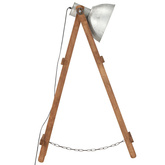 Lampa podłogowa, srebrna, E27, lite drewno mango