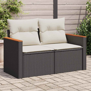 Sofa ogrodowa z poduszkami, 2-osobowa, czarna, polirattan