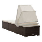 vidaXL Leżak z zadaszeniem i poduszką, polirattanowy, brązowy