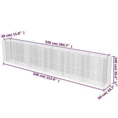 vidaXL Podwyższona donica gabionowa, galwanizowana stal, 540x50x100 cm