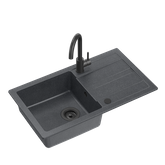 GO- MAX CZARNY zlewozmywak granitowy 1-k z/o (77x44x17,5) + bateria very black + syfon manualny z zaślepką very black
