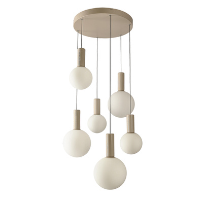 Lampa wisząca Testa beżowa białe klosze kule 6x10W G9 regulowana