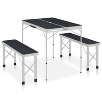 vidaXL Składany stolik turystyczny z 2 ławkami, aluminium, szary