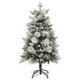 vidaXL Choinka flokowana śniegiem z lampkami i szyszkami 150 cm PVC/PE