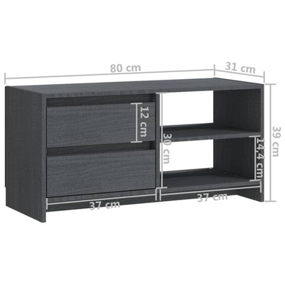 vidaXL Szafka pod TV, szara, 80x31x39 cm, drewno sosnowe