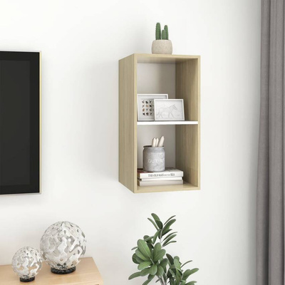 vidaXL Wisząca szafka pod TV, dąb sonoma i biel, 37x37x72 cm
