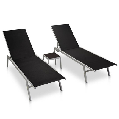 vidaXL Leżaki ze stolikiem, 2 szt., stal i tworzywo textilene, czarne
