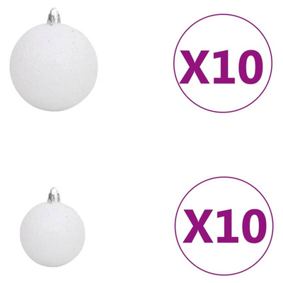 vidaXL Sztuczna choinka z lampkami i bombkami, biała, 240 cm wariant 4