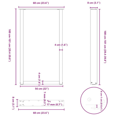 Nogi do stołu barowego w kształcie litery U 2 szt. Białe 60x(100-101) cm Stal
