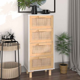 Szafka, biała, 40x30x90 cm, lita sosna i naturalny rattan