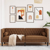 Sofa Chesterfield z wałkami, 3-os., brązowa, sztuczny zamsz