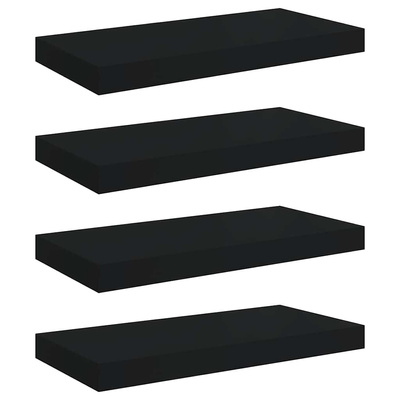 vidaXL Półki ścienne, 4 szt., czarne, 50x23x3,8 cm, MDF