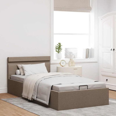 vidaXL Rama łóżka z podnośnikiem i LED, taupe, tkanina, 90 x 200 cm