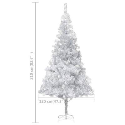 vidaXL Sztuczna choinka z lampkami i bombkami, srebrna, 210 cm, PET model standard