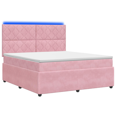 Łóżko z box spring LED z materacem różowy 140 x 190 cm Welur