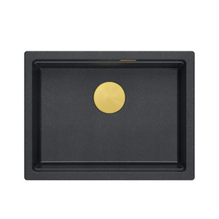 LOGAN 100 GraniteQ zlewozmywak black diamond 59,5x45,1x21,5 cm 1-komorowy podwieszany z syfonem manualnym złoty