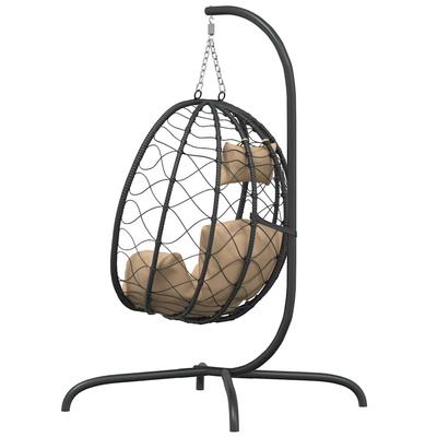 vidaXL Wiszące krzesło kokon z poduszką, kolor taupe, rattan PE i stal