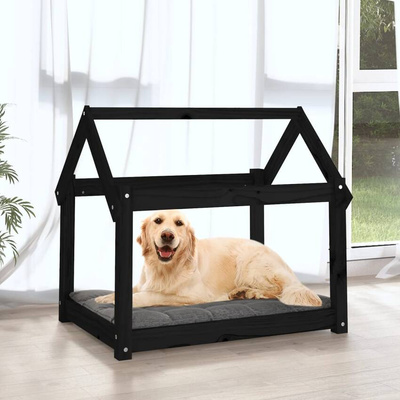 vidaXL Legowisko dla psa, czarne, 81x60x70 cm, lite drewno sosnowe