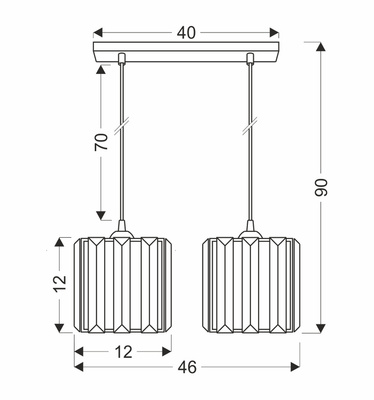 Lampa Wisząca Czarny 2X40 E27 Klosz Czarny+Kryształy Bezbarwne Glassia