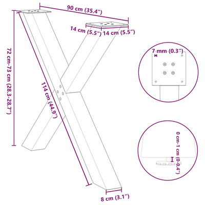 Nogi do stołu jadalnego w kształcie litery X 3 szt. Antracyt 90x(72-73) cm Stal