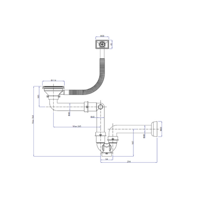 Odpływ zatyczkowy 3 1/2" z syfonem 1-komorowy stal (GRANIT/STAL-pionowy), save space, eco
