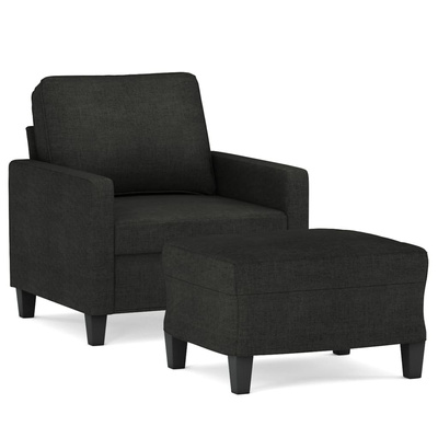 vidaXL Fotel z podnóżkiem, czarny, 60 cm, obity tkaniną