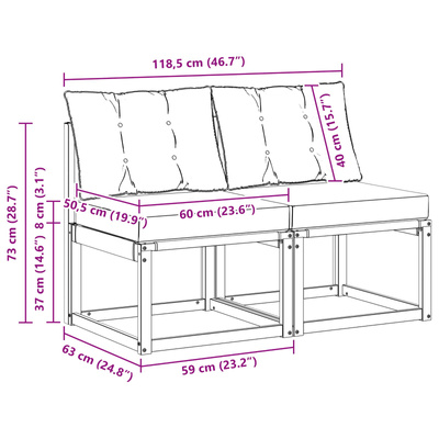 2 szt. Środkowa sofa ogrodowa Biały