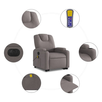 vidaXL Podnoszony fotel masujący, elektryczny, rozkładany, kolor taupe